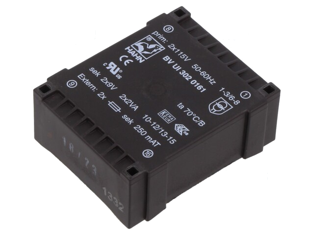 Transformator: ingegoten; 4VA; 115VACx2; 9V; 9V; 222mA; 222mA; PCB Transformator: ingegoten; 4VA; 115VACx2; 9V; 9V; 222mA; 222mA; PCB